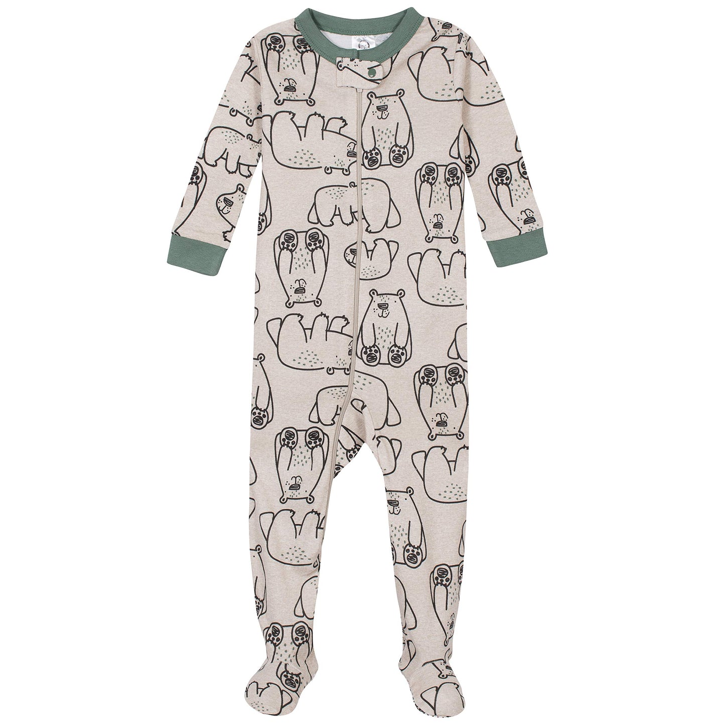 Gerber Baby Boys' 2-Pack Footed Pajamas, Bear Green Stripes White, 12 Months