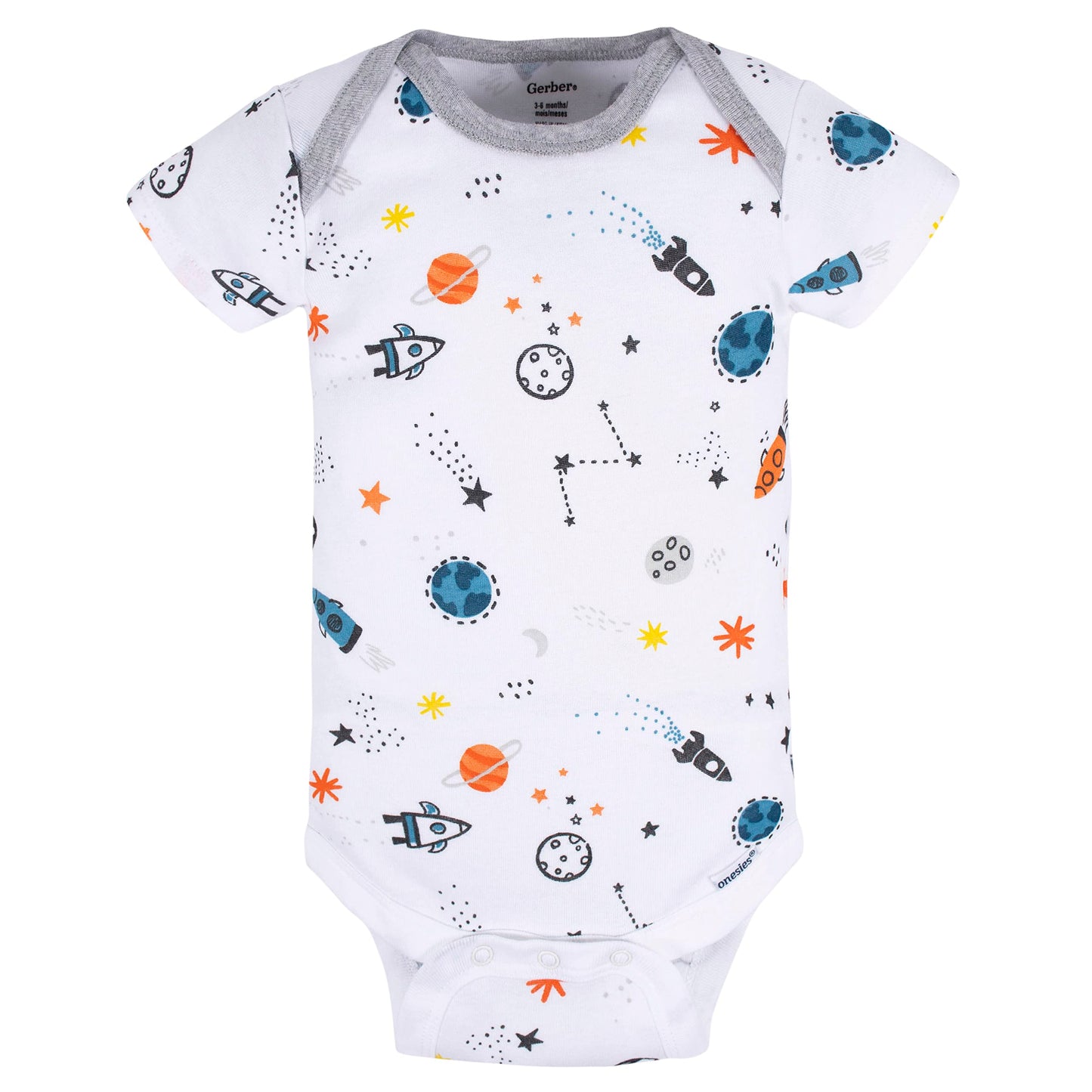Gerber Baby Boy's 8-Pack Short Sleeve Onesies Bodysuits, Space, 3-6 Months