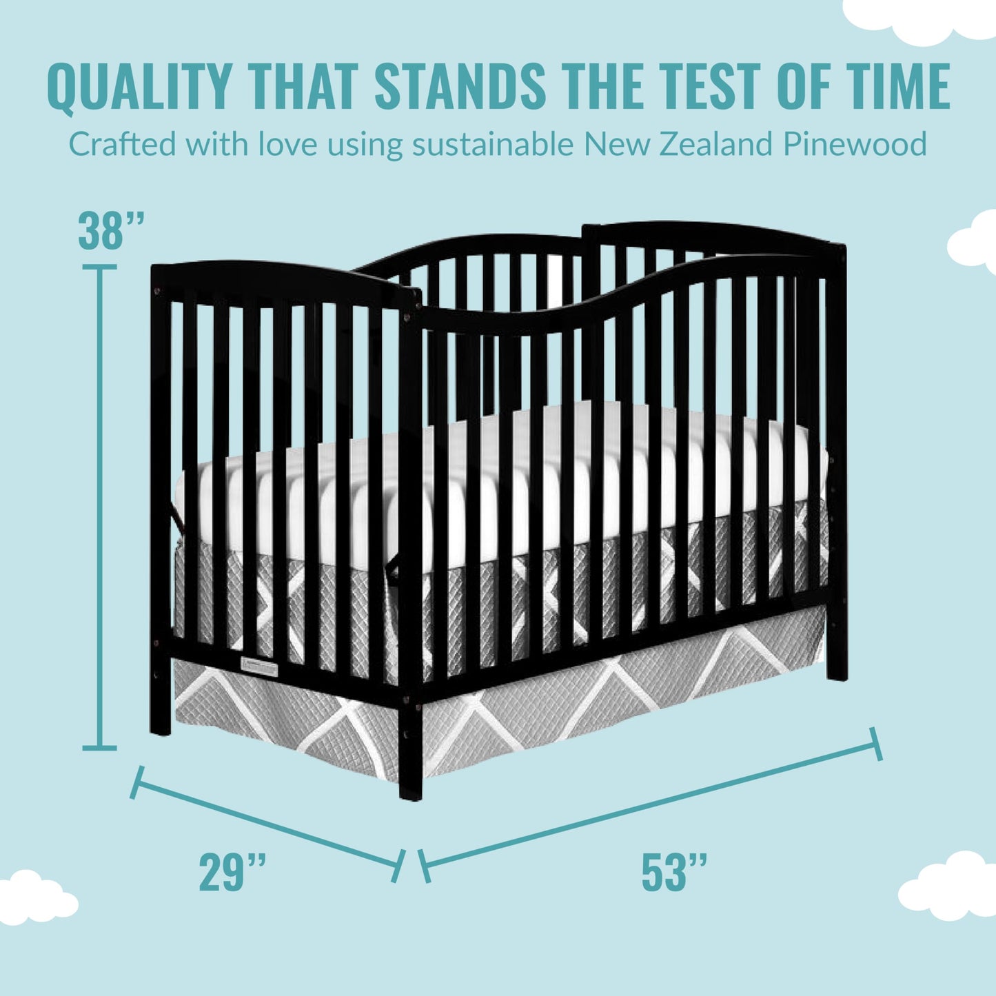 Dream On Me Chelsea 5-In-1 Convertible Crib In Black, JPMA Certified