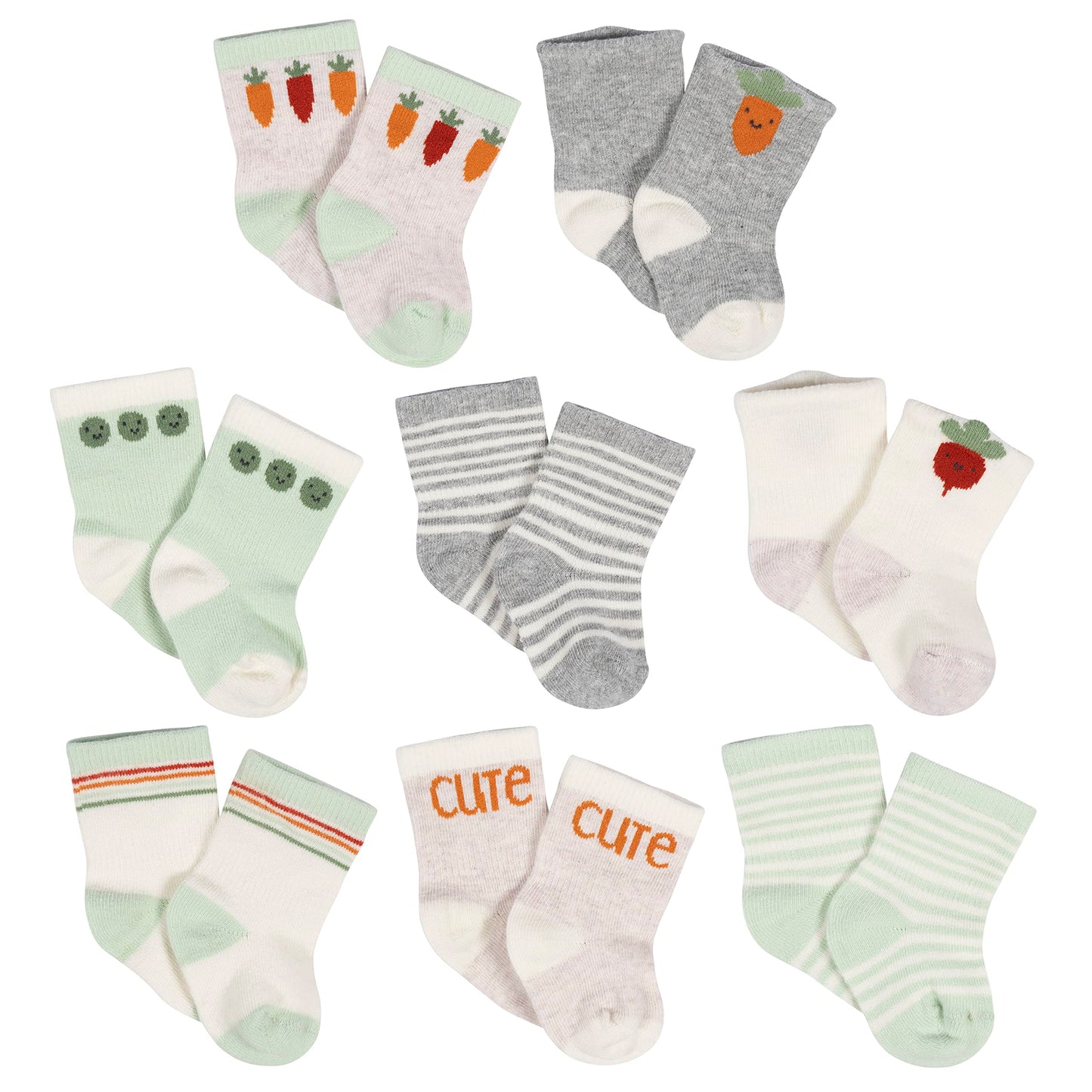 Gerber Unisex Baby 8-Pair Wiggle-Proof Sock Happy Veggies 3-6 Months