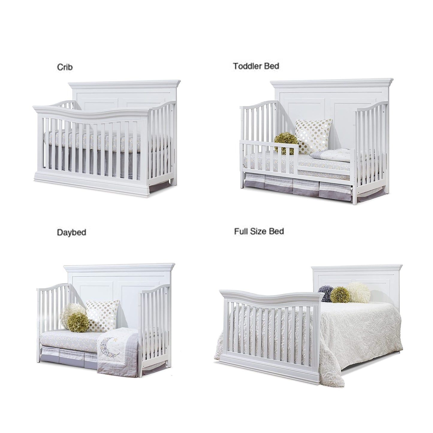 Sorelle Furniture Paxton Cuna, Cuna Convertible Clásica 4 en 1, Hecha de Madera, Acabado No Tóxico, Cama para Bebé de Madera, Cama para Niños Pequeños, Sofá Cama para Niños y Cama de Tamaño Completo, Muebles para Guardería - Blanco