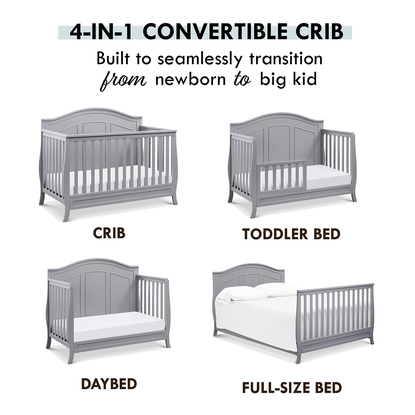 DaVinci Emmett 4-in-1 Convertible Crib in Grey, Greenguard Gold Certified