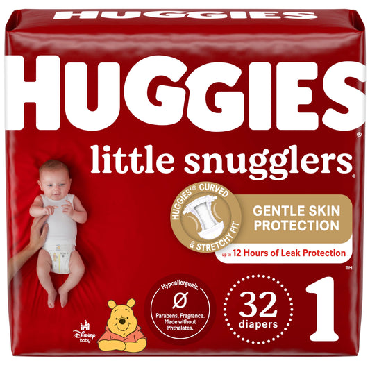 Pañales Huggies tamaño 1, pañales para recién nacidos Little Snugglers, tamaño 1 (8-14 libras), 32 unidades