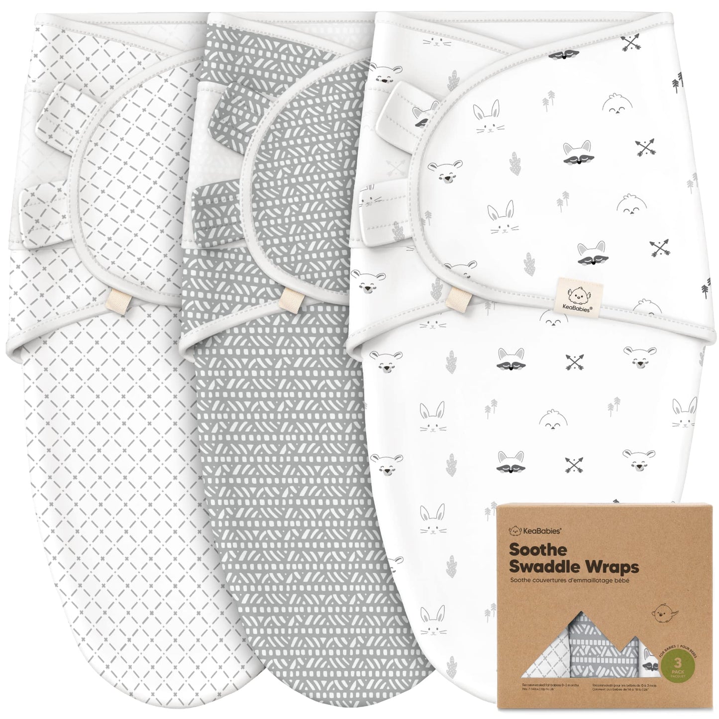 KeaBabies Paquete de 3 sacos de dormir orgánicos para bebé – Saco para recién nacido, pañales ergonómicos para bebés de 0 a 3 meses, pañales para recién nacidos, saco de dormir para bebé, manta para bebé, artículos esenciales para bebé (nórdico)