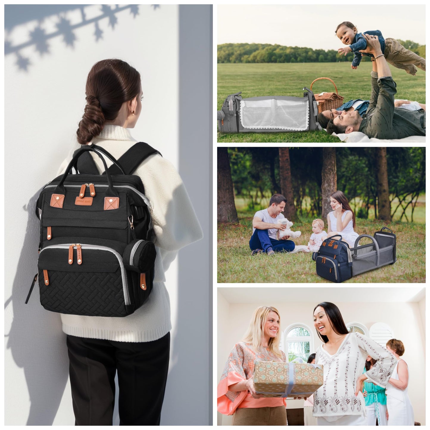 CESAILT Diaper Bag Backpack with Changing Station, Multifunction Travel Baby Bag, Waterproof Baby Tote, Large Capacity Mommy Bag, Newborn Essentials Backpack Bag, Unisex, Gray
