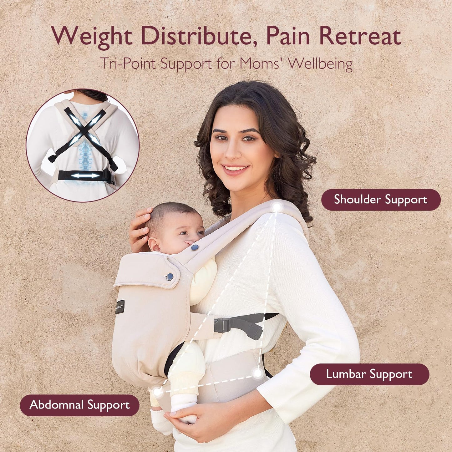 Momcozy Baby Carrier Newborn to Toddler - Ergonomic, Cozy and Lightweight Infant Carrier for 7-44lbs, Effortless to Put On, Ideal for Hands-Free Parenting, Enhanced Lumbar Support, Khaki