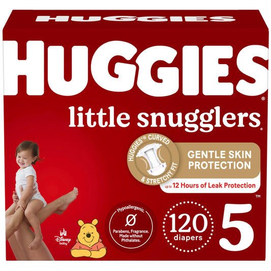 Pañales Huggies talla 5, pañales para bebé Little Snugglers, talla 5 (27+ lbs), 120 unidades (2 paquetes de 60)