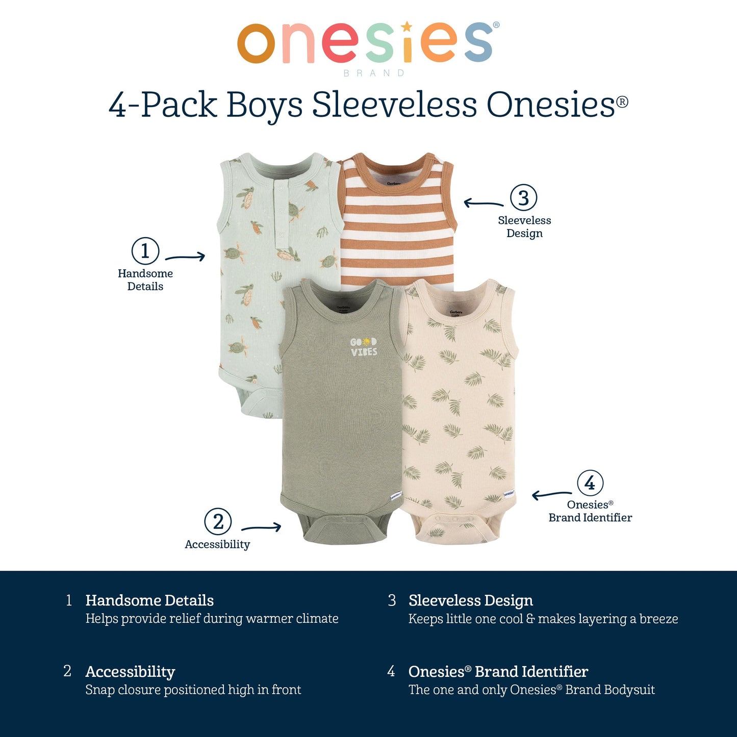 Gerber Baby Boy's Multi-Pack Sleeveless Onesies Bodysuit, Sea Turtles