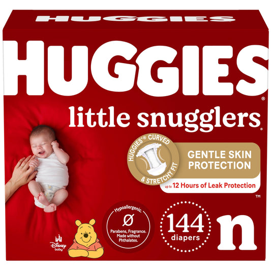 Pañales para recién nacidos Huggies, pañales para recién nacidos Little Snugglers, tamaño recién nacido (hasta 10 libras), 144 unidades
