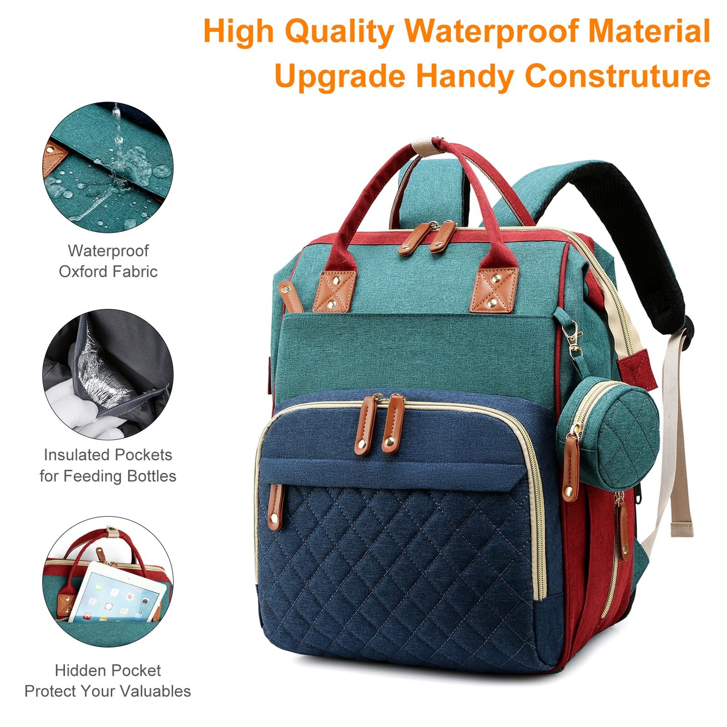 Awanhe Mochila para pañales de bebé con cambiador, bolsas impermeables para bebés para niños y niñas, puerto de carga USB, regalos para baby shower, RGB