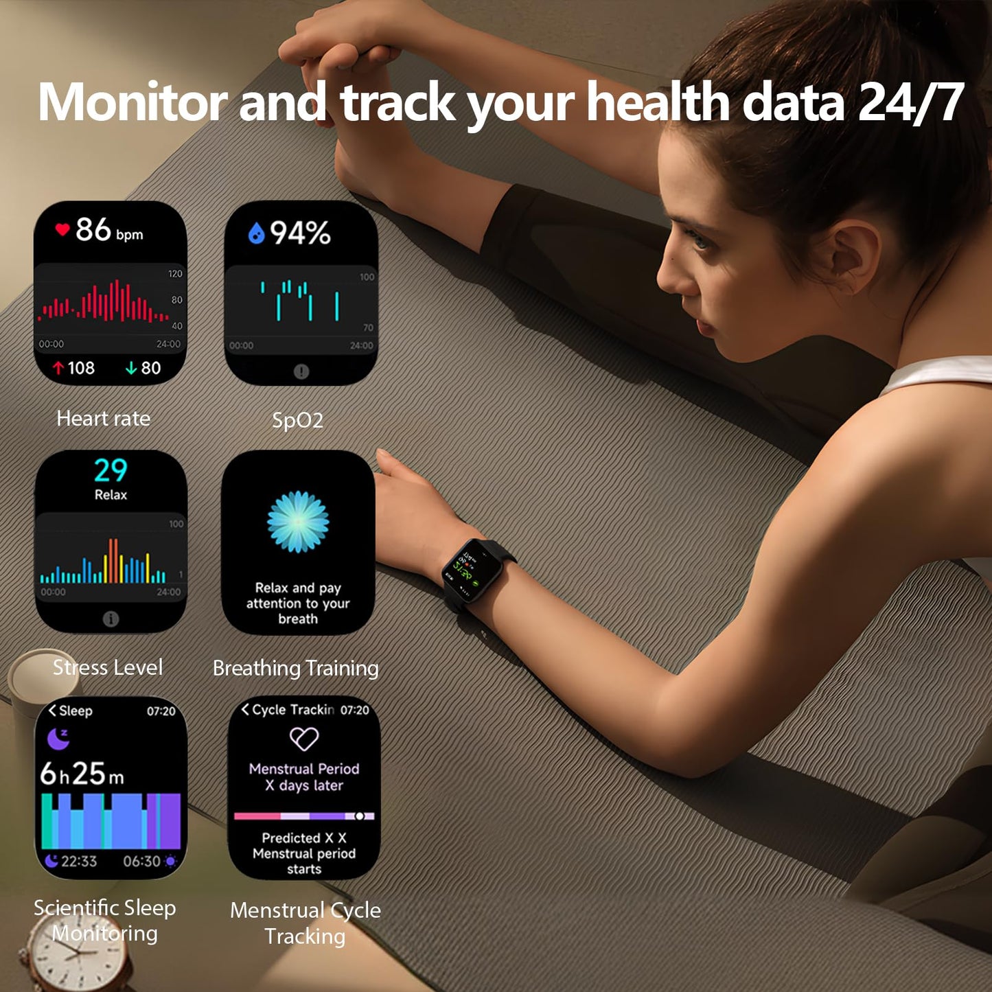 KEEPONFIT Smart Watch Answer/Make Calls, 1.85" Aluminum Case Alexa Built-in Fitness Tracker with IP68 Waterproof/100 Sports Modes/Heart Rate/Sleep for iOS/Android (Black)