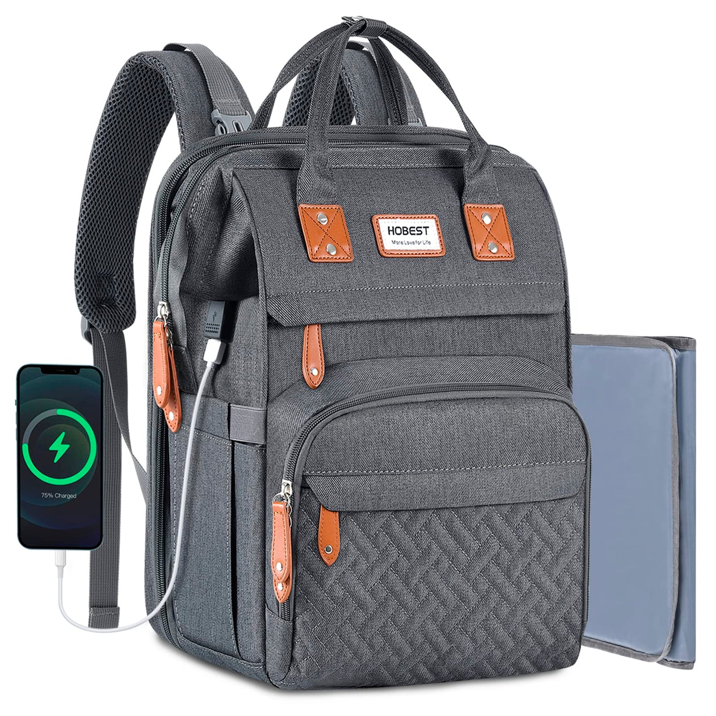 HOBEST Diaper Bag Backpack, Multifunction Large Travel Diaper Bag with Changing Pad and USB Charging Port for Moms Dads, Waterproof Unisex Baby Bag for Boys Girls, Baby Registry Search