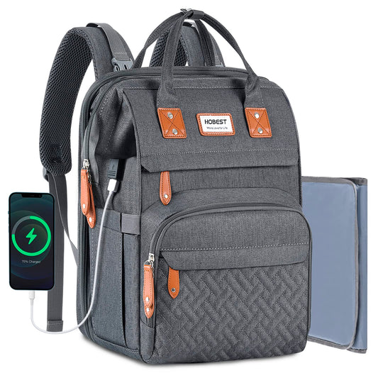 HOBEST Mochila para pañales, multifunción, grande, de viaje, con cambiador y puerto de carga USB para mamás y papás, impermeable, unisex, bolsa de bebé para niños y niñas, búsqueda de registro de bebé