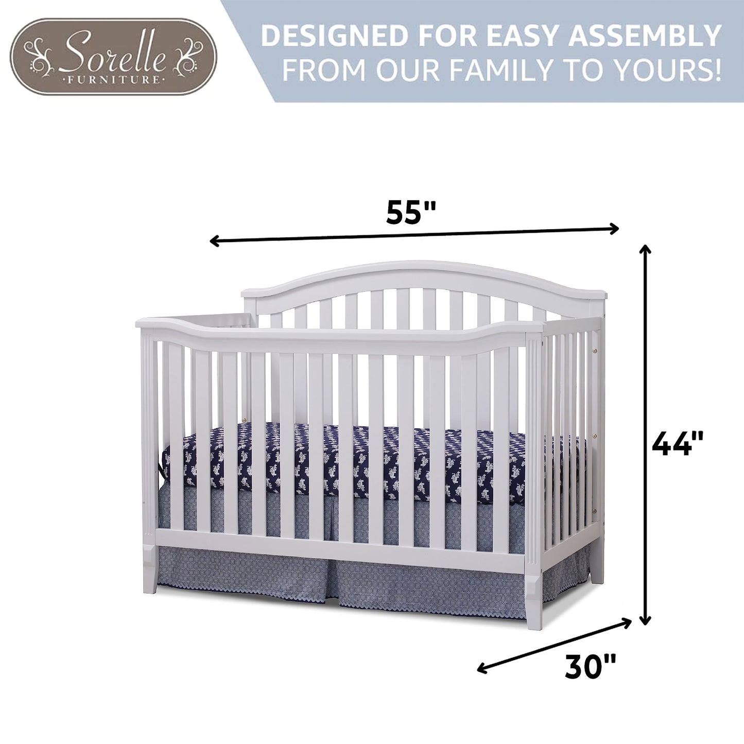 Sorelle Furniture Berkley Cuna, Cuna Convertible Clásica 4 en 1, Hecha de Madera, Acabado No Tóxico, Cama para Bebé de Madera, Cama para Niños Pequeños, Sofá Cama para Niños y Cama de Tamaño Completo, Muebles para Guardería - Blanco