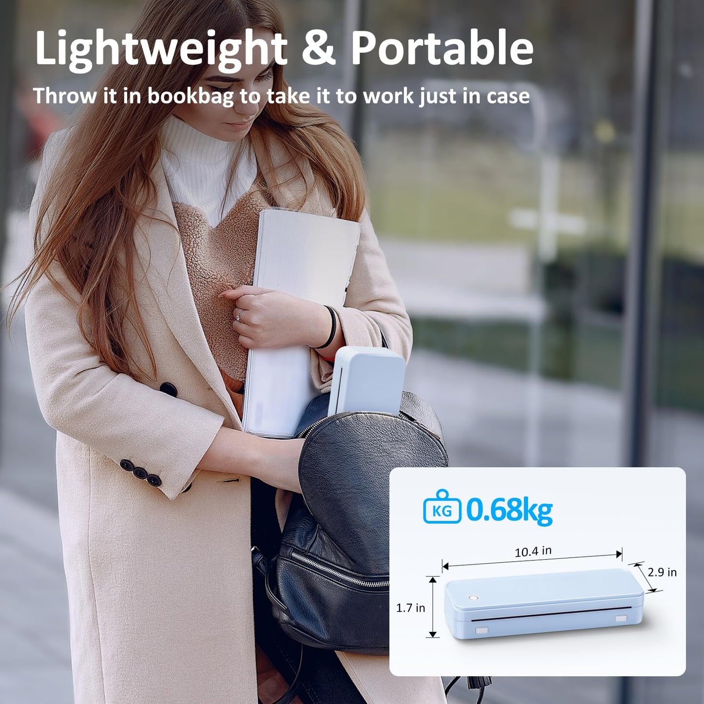 Gloryang Inkless Portable Printer for Travel, Wireless Thermal Printer Supports 8.5" x 11" US Letter Size, Bluetooth Printer includes Carry Case and 3 Rolls of Thermal Paper Kit, Blue