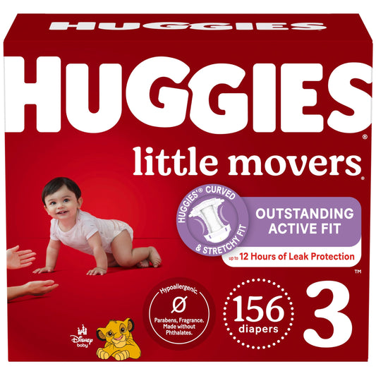 Pañales Huggies talla 3, pañales para bebé Little Movers, talla 3 (16-28 libras), 156 unidades (6 paquetes de 26)