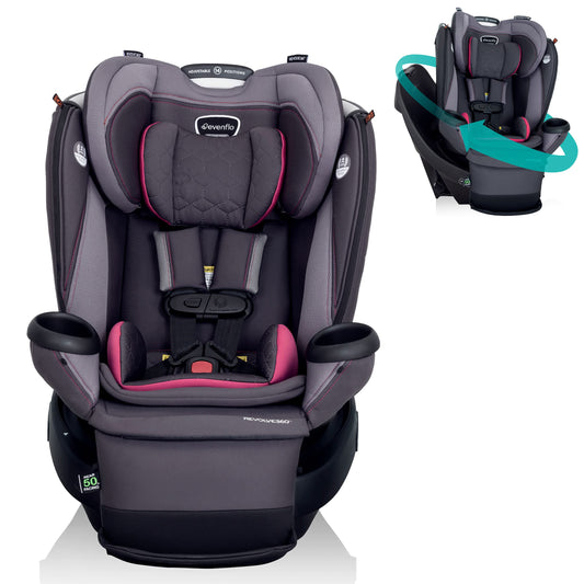 Asiento de coche giratorio todo en uno Evenflo Revolve360 Extend con funda de limpieza rápida (Rowe Pink)