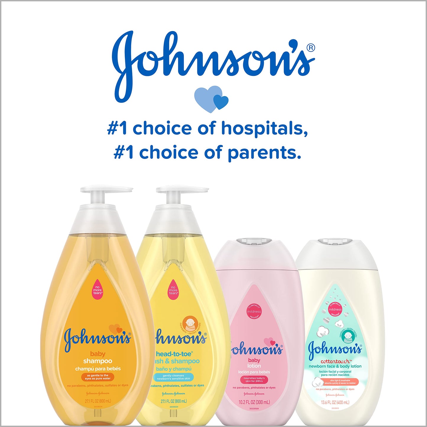 Johnson's Head-to-Toe Gentle Tear-Free Baby &amp; Newborn Wash &amp; Shampoo, sulfato, parabeno, ftalato y colorantes, lavado hipoalergénico para piel y cabello sensibles, 27.1 fl. Onz