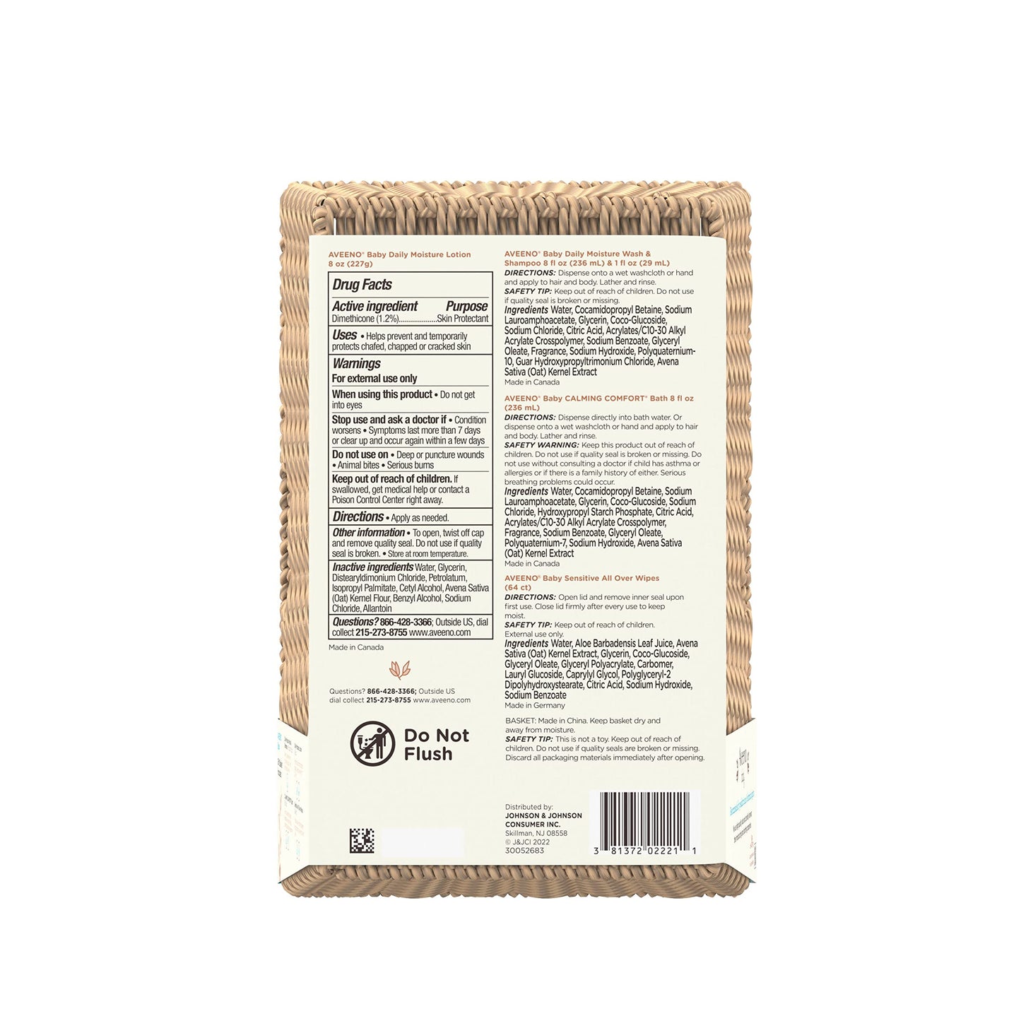 Aveeno Baby Welcome Little One Cesta de regalo, juego de cuidado de la piel para bebé con gel de baño y champú para bebé, gel de baño calmante, toallitas para todo el bebé y loción hidratante diaria, 5 artículos