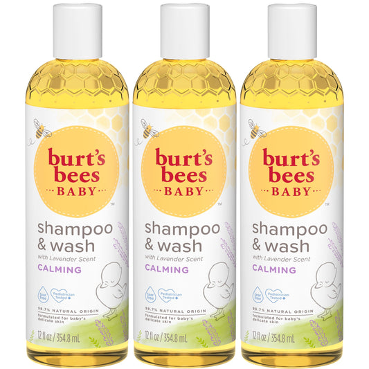 Burt's Bees Juego de champú y lavado para bebés, fórmula 2 en 1 a base de plantas de origen natural para pieles sensibles, aroma calmante de lavanda, sin desgarros, probado por pediatras, 3 botellas de tamaño de viaje, 36 oz (paquete de 3 de 12 oz)