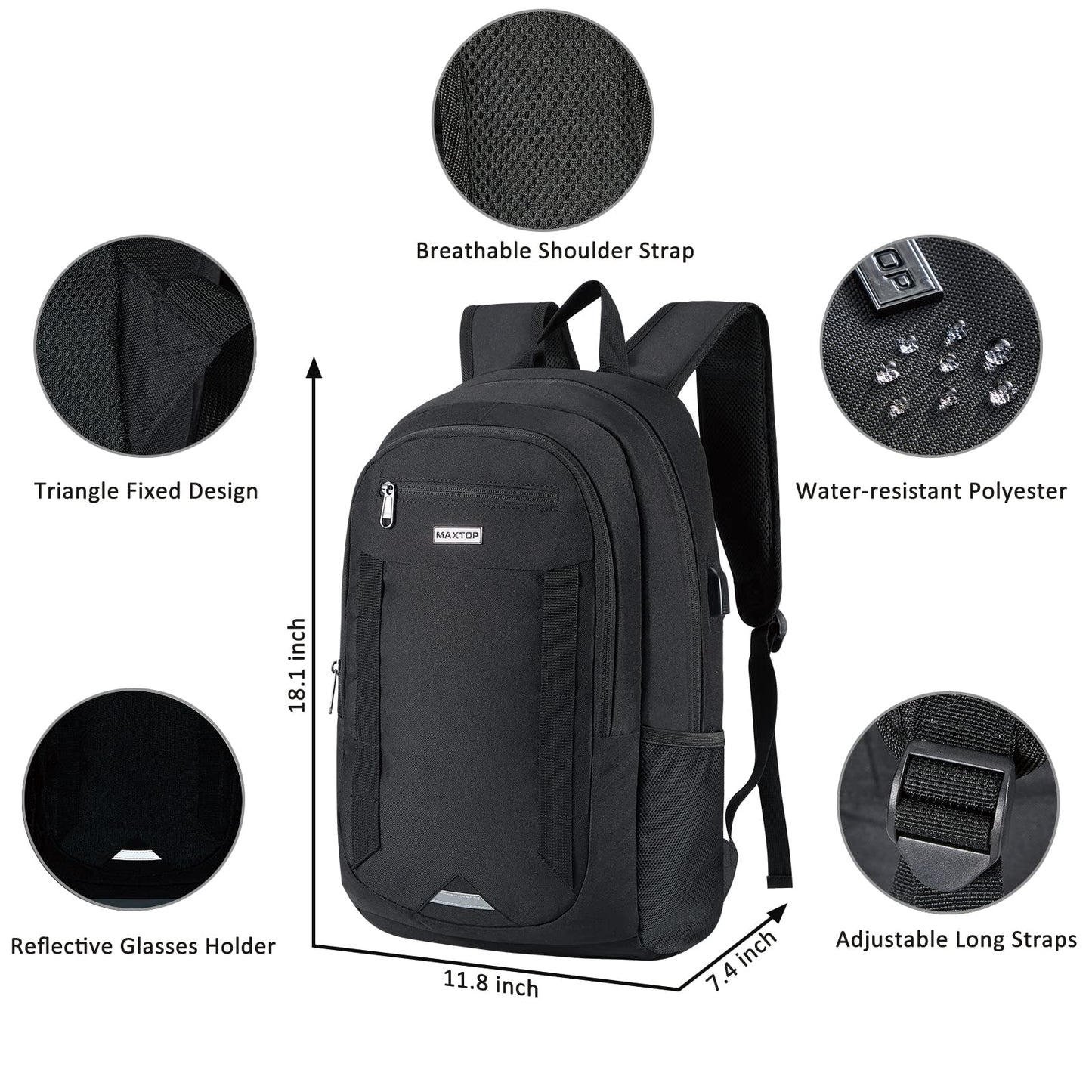 MAXTOP Laptop Backpack Business Computer Backpacks with USB Charging Port College Bookbag Fits Laptop up to 16 inch Black