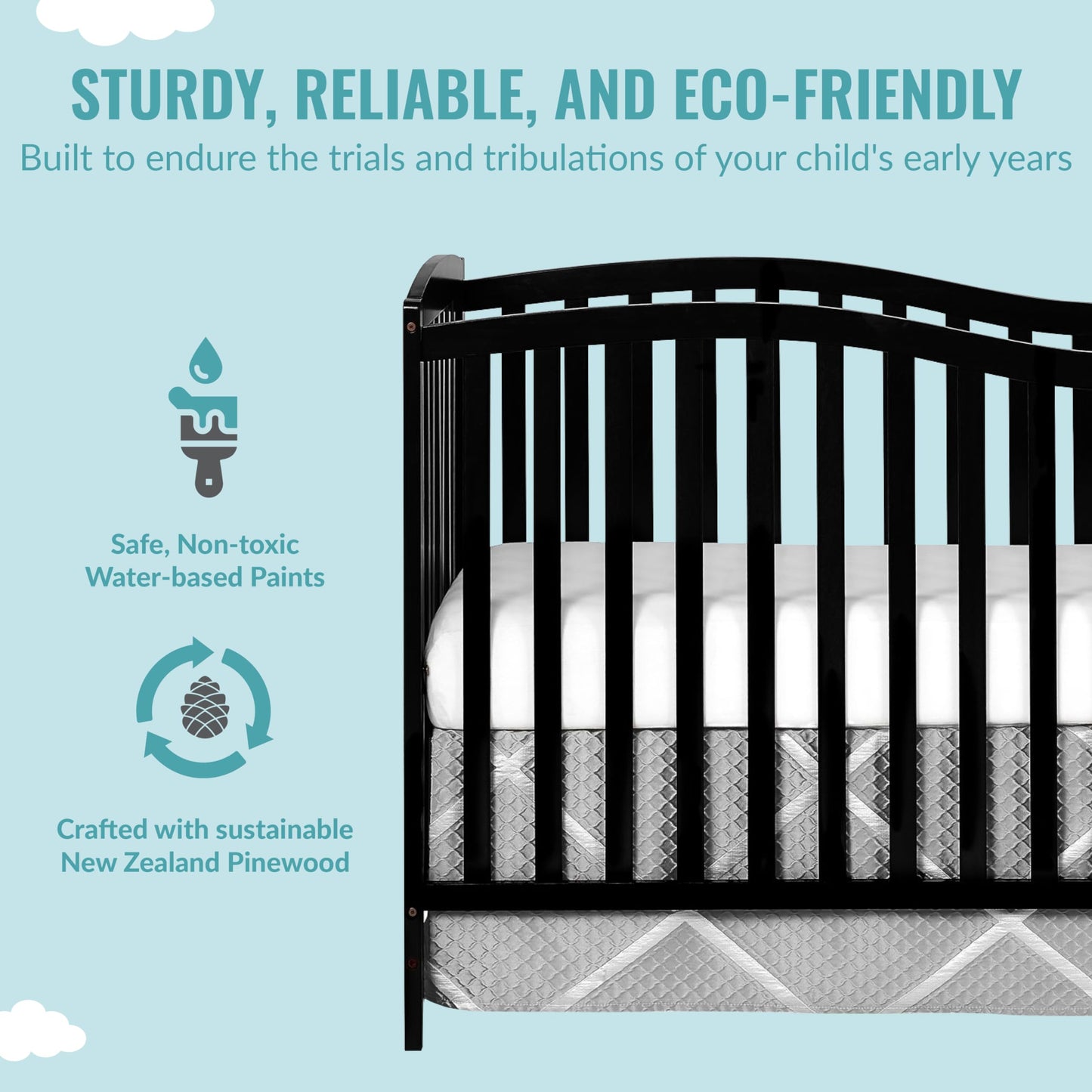 Dream On Me Chelsea 5-In-1 Convertible Crib In Black, JPMA Certified