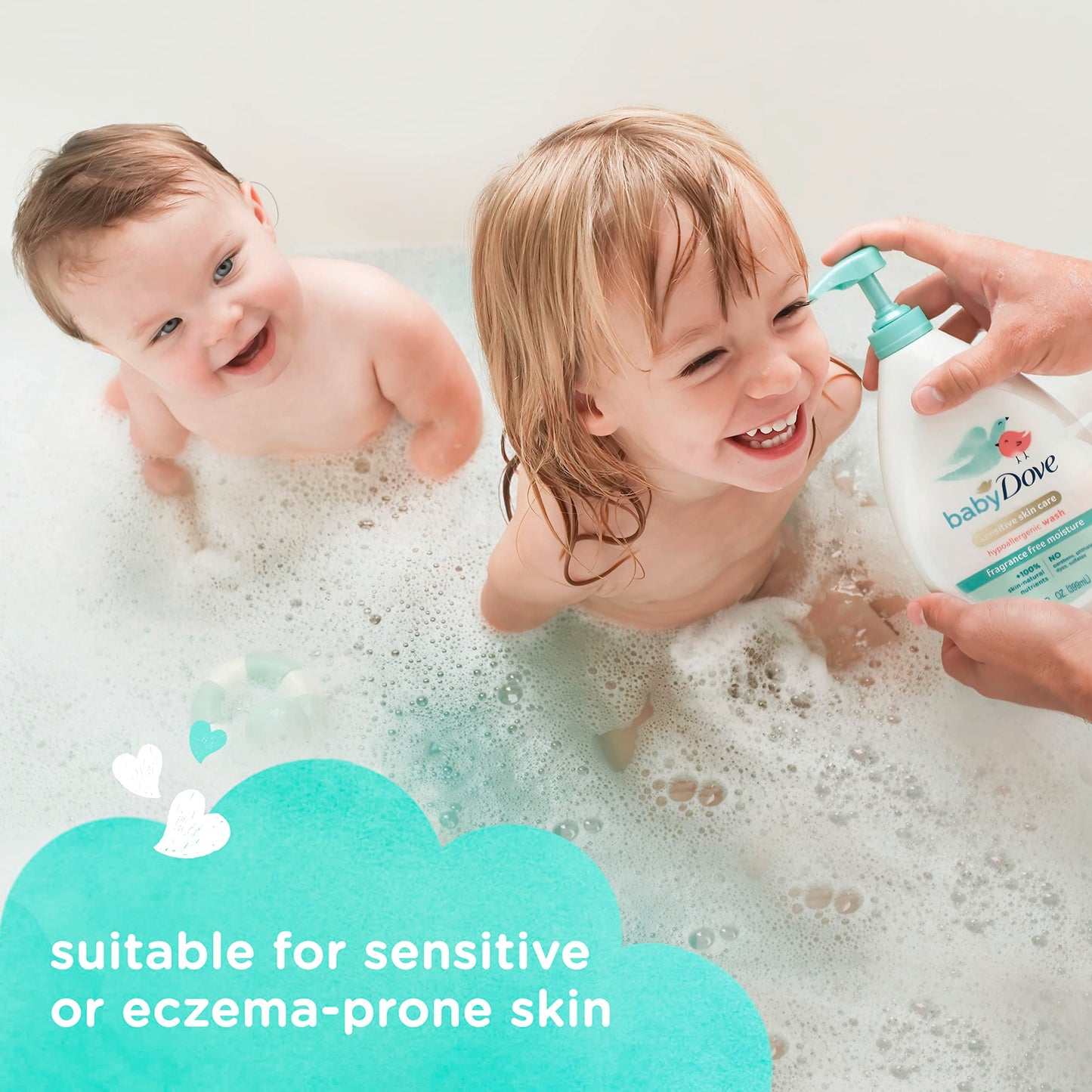 Baby Dove Cuidado de la piel sensible Jabón para bebé Sin fragancia Humedad para la hora del baño del bebé Sin fragancia e hipoalergénico, elimina las bacterias 34 oz