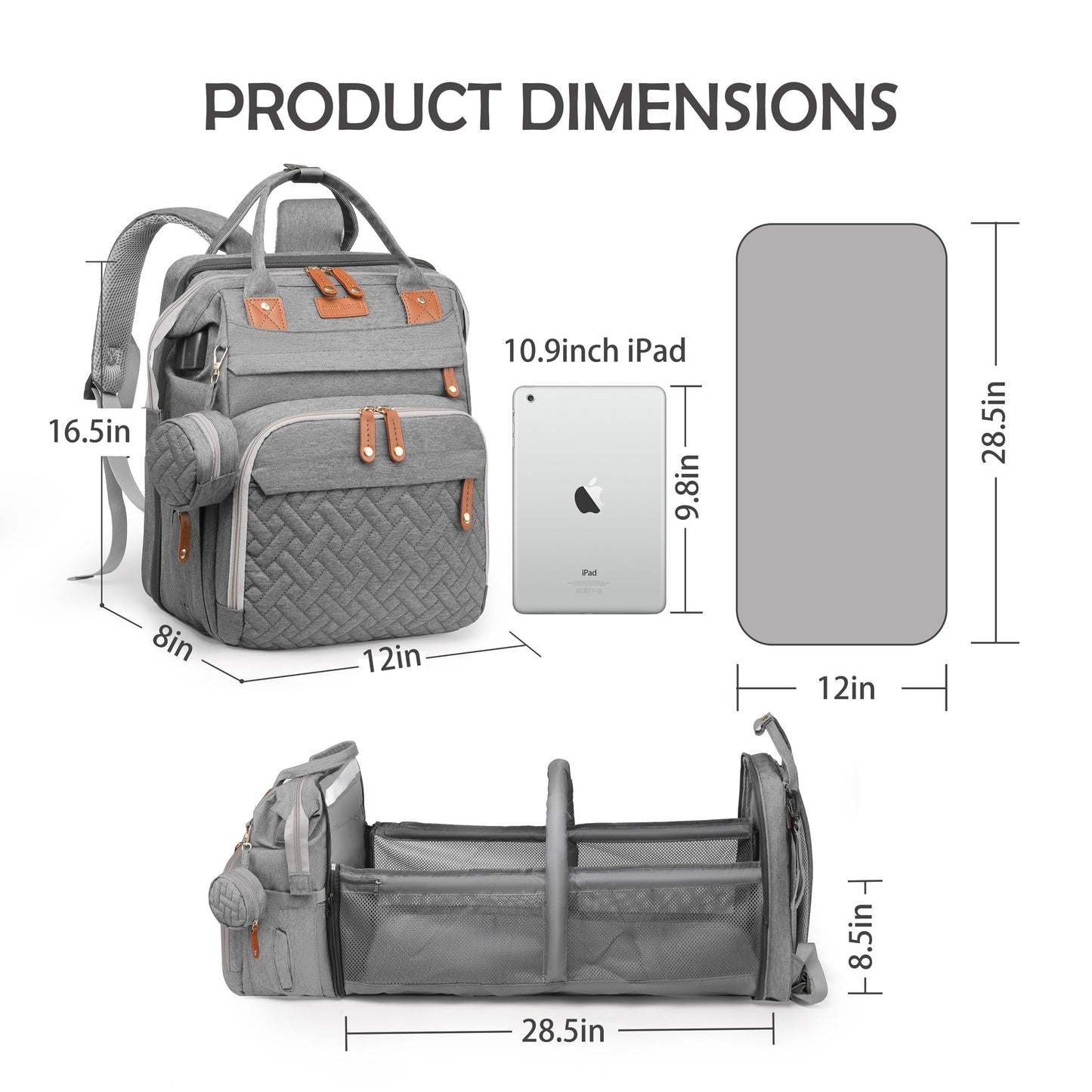 CESAILT Diaper Bag Backpack with Changing Station, Multifunction Travel Baby Bag, Waterproof Baby Tote, Large Capacity Mommy Bag, Newborn Essentials Backpack Bag, Unisex, Gray