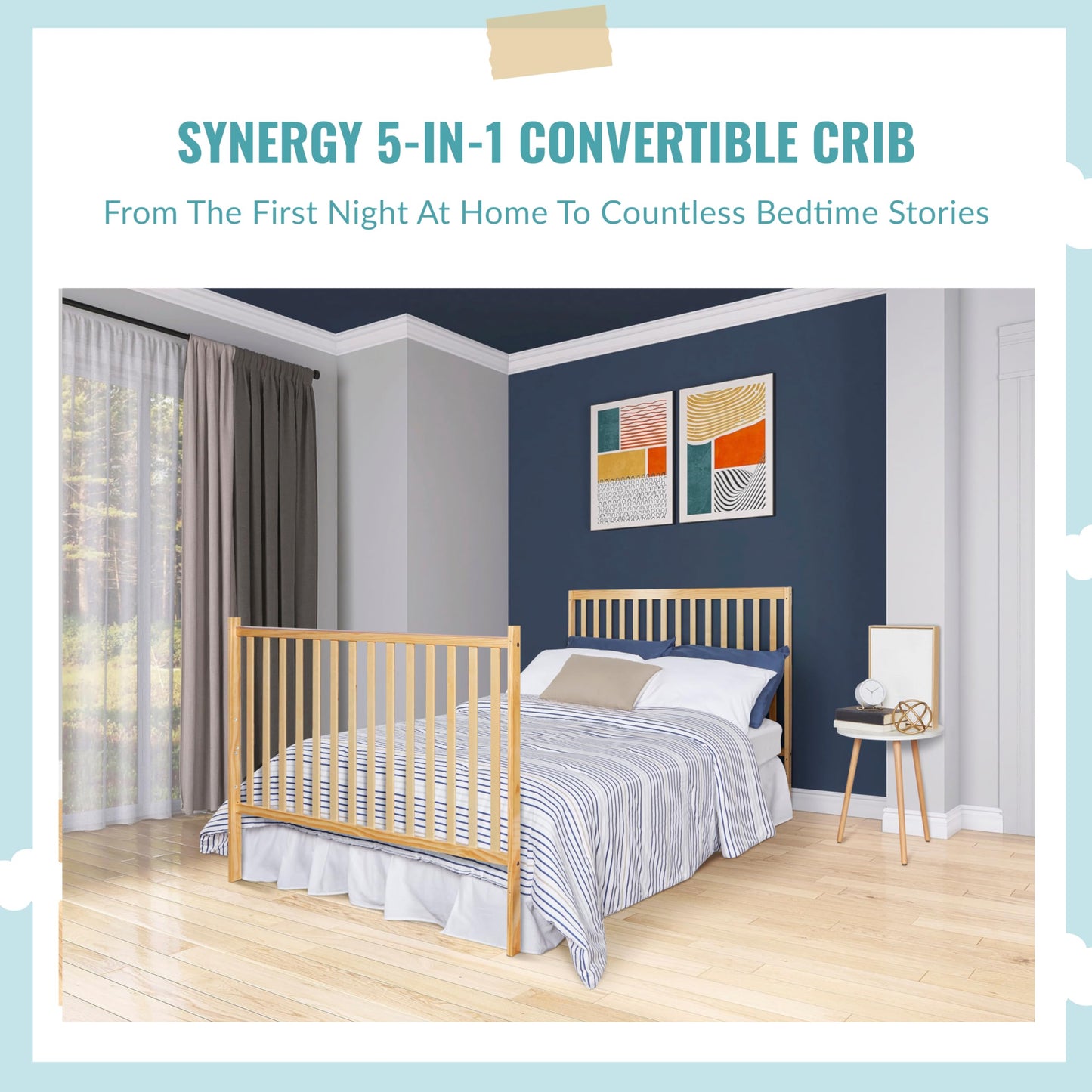 Cuna convertible 5 en 1 Dream On Me Synergy en color natural, certificación Greenguard Gold