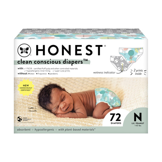 The Honest Company Clean Conscious Diapers | Plant-Based, Sustainable | Above It All + Pandas | Club Box, Size Newborn, 72 Count