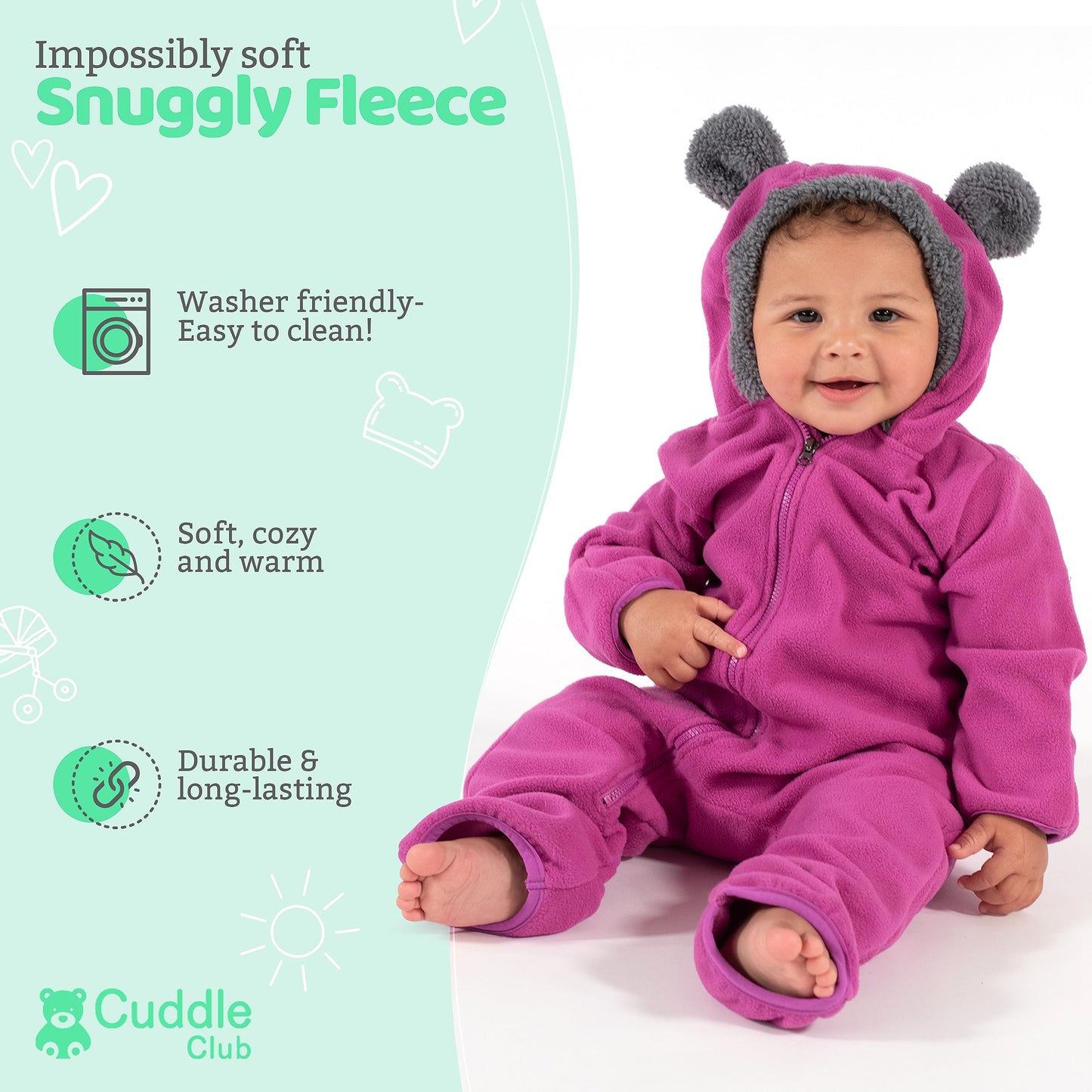 Fleece Baby Bunting Bodysuit – Infant One Piece Kids Hooded Romper Outerwear Toddler Jacket