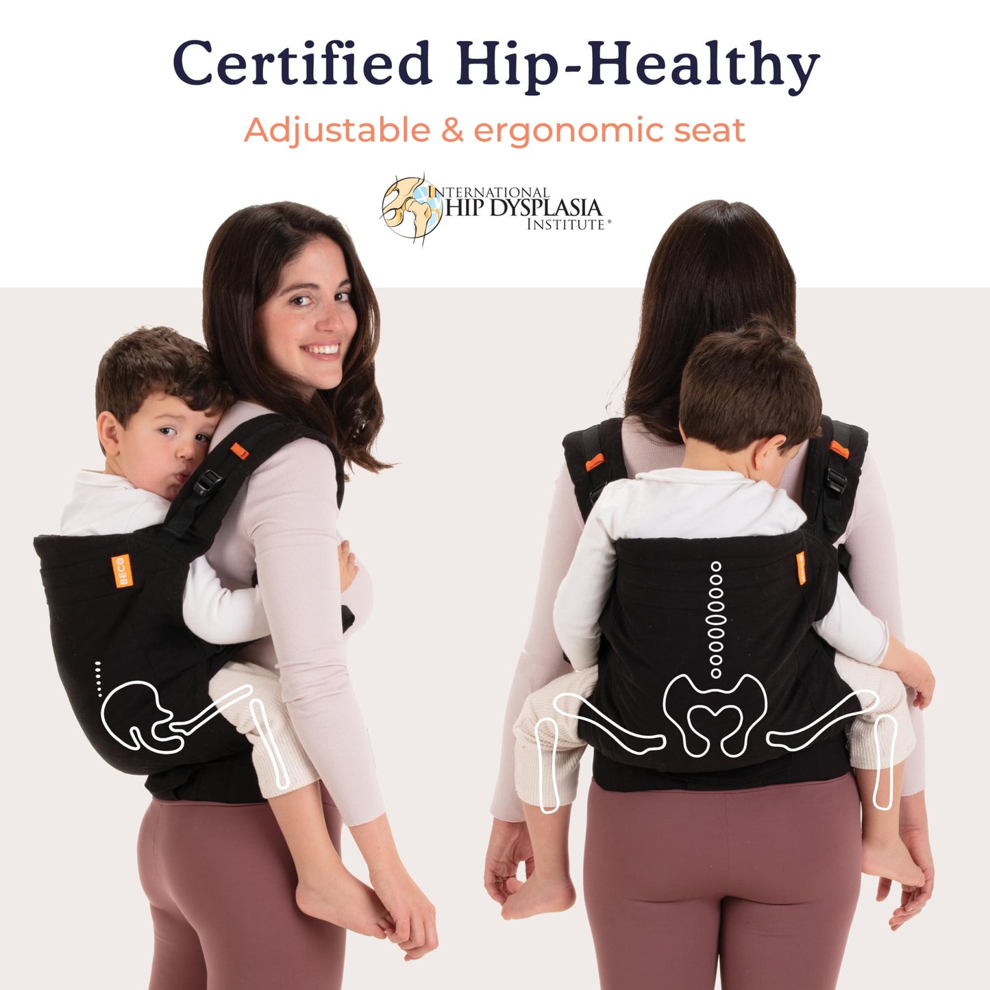 Beco Portabebés con asiento extra ancho, estilo mochila 100% algodón y transporte frontal, portabebés ligero y transpirable, portabebés para niños de 20 a 60 libras (negro metro)