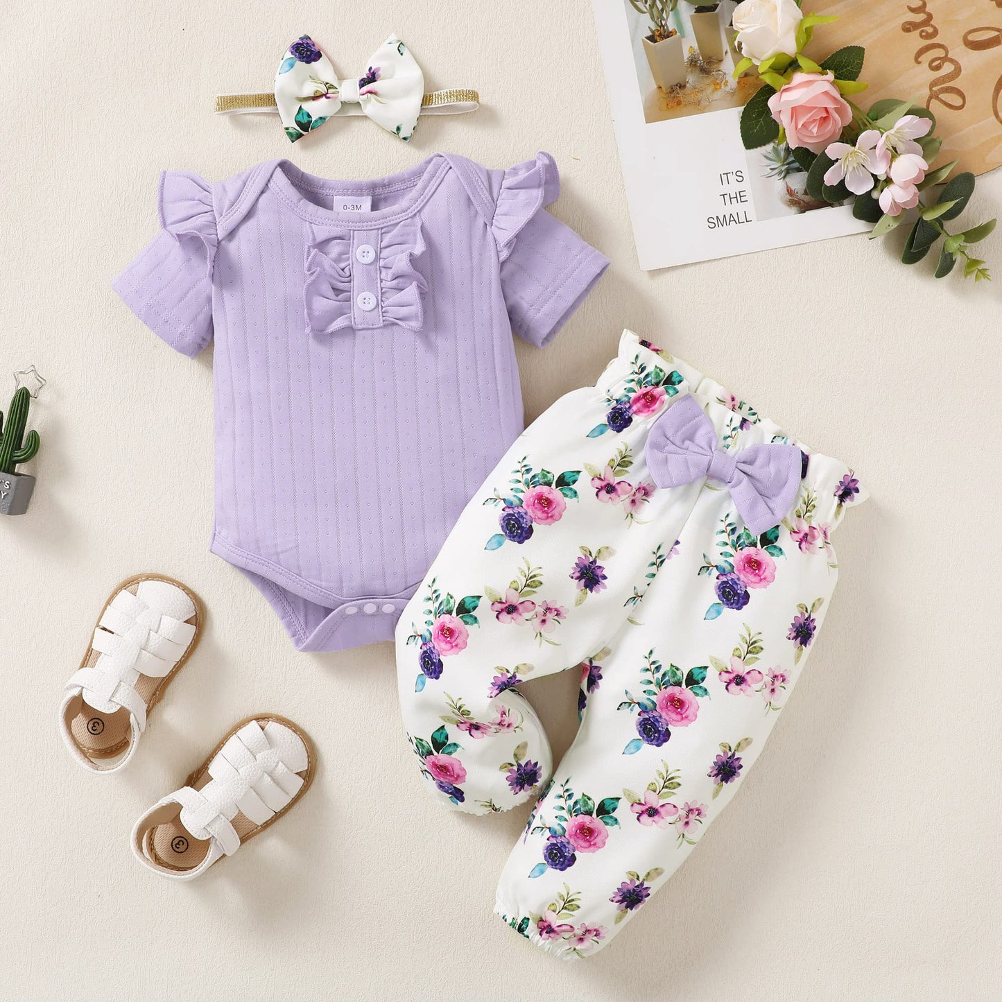 Mioglrie Infant Baby Girl Clothes Romper Pants Set Cotton Baby Clothes Girl Outfits Cute Baby Girls' Clothing Purple 6-12 Month Girl Clothes