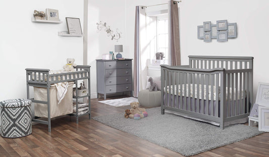 Sorelle Furniture Palisades 3-Piece Nursery Set with 4-in-1 Convertible Crib, 4-Drawer Dresser,and Changing Table with Hamper, Baby Furniture Made of Wood,Non-Toxic Finish, Nursery Furniture Set-Gray