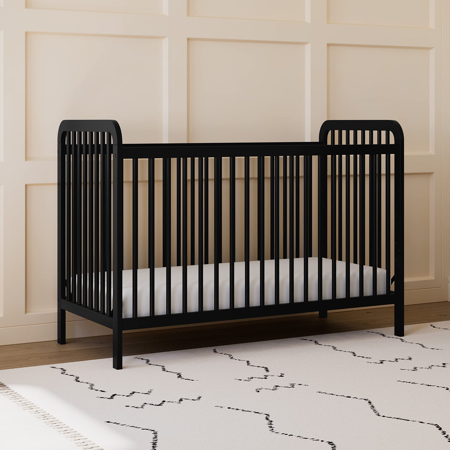 Storkcraft Pasadena Cuna convertible 3 en 1 (negra) – Certificación GREENGUARD Gold, se convierte en diván y cama para niños pequeños, se adapta a colchón de cuna estándar de tamaño completo, altura del colchón ajustable