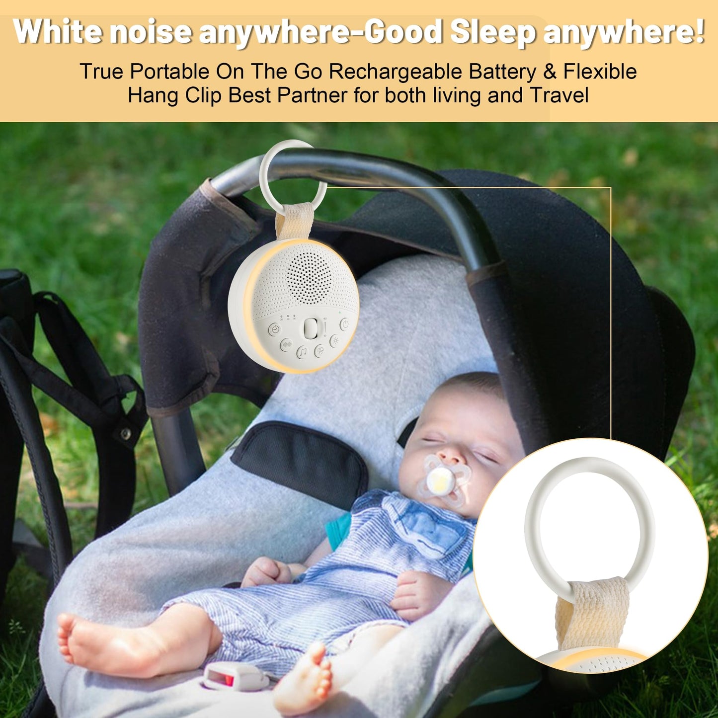 Cymrix Máquina de sonido para dormir portátil con 21 sonidos sin bucle como ruido blanco, sonido de ventilador, sonido de lluvia, canción de cuna para el cuidado del sueño, máquina de sonido de viaje con luz nocturna para adultos, bebés y niños.