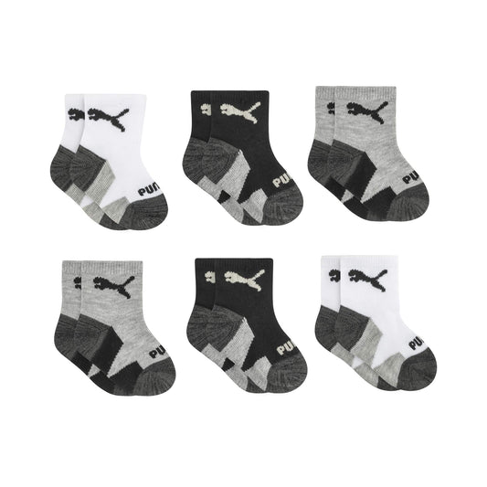 PUMA Baby 6 Pack Infant Anklet Socks, White/Black, 12-24 Months US