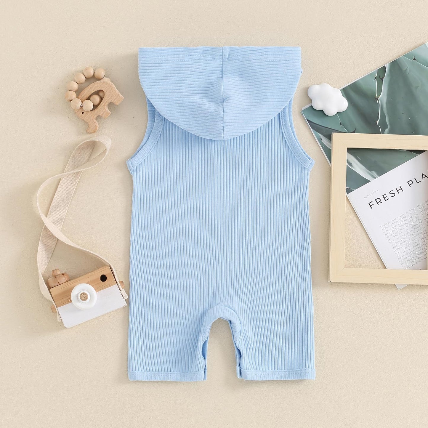 Ynibbim Newborn Infant Baby Boys One Piece Romper Summer Outfit Solid Color Ribbed Sleeveless Hood Jumpsuit Bodysuit Onesie