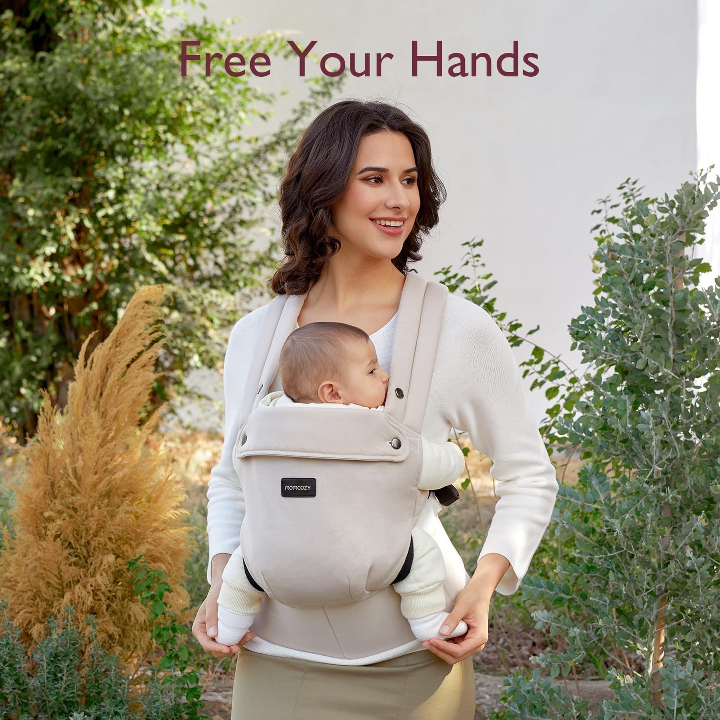 Momcozy Baby Carrier Newborn to Toddler - Ergonomic, Cozy and Lightweight Infant Carrier for 7-44lbs, Effortless to Put On, Ideal for Hands-Free Parenting, Enhanced Lumbar Support, Khaki