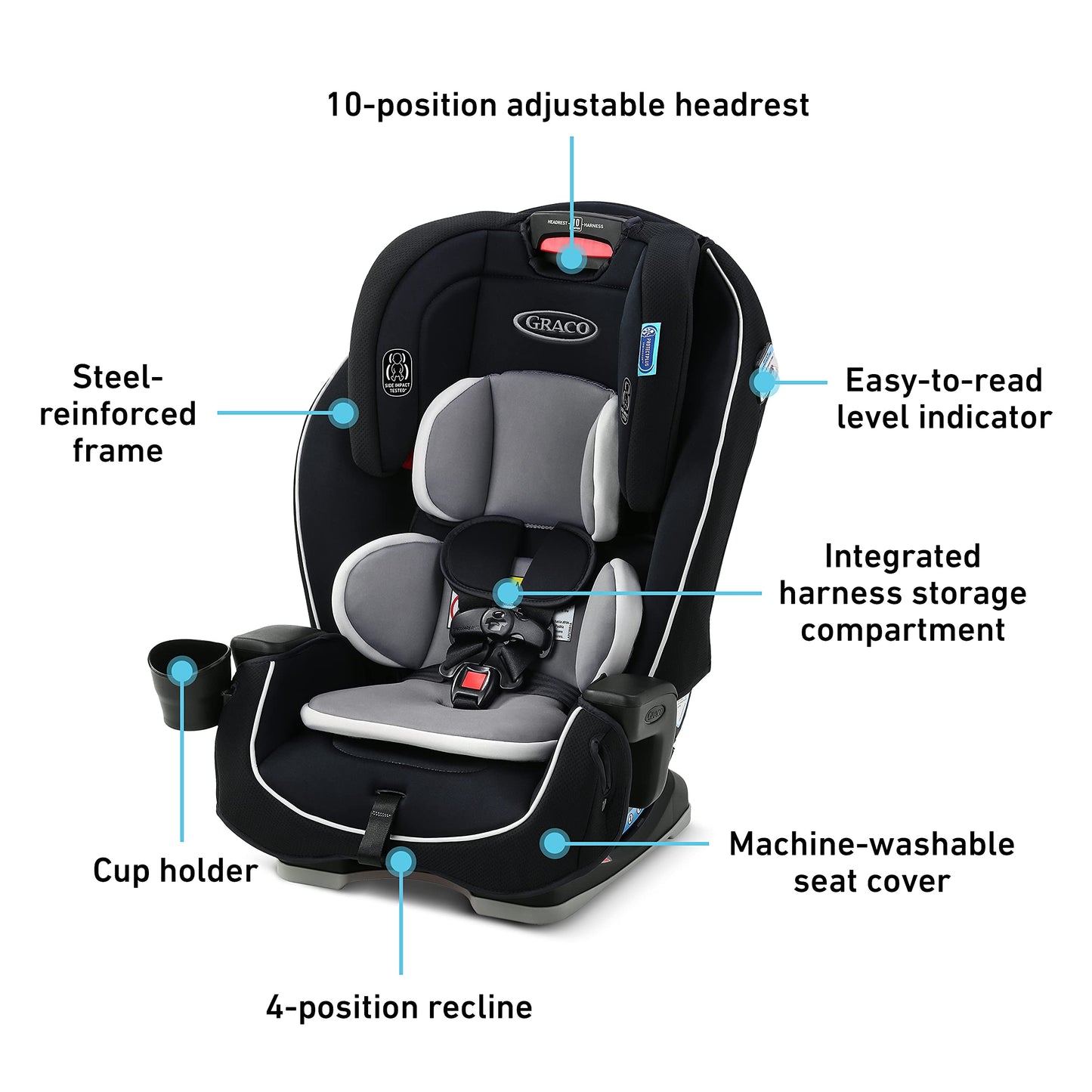 Silla de auto 3 en 1 Landmark de Graco | 3 modos de uso, desde el asiento orientado hacia atrás hasta el asiento elevador para automóvil con respaldo alto, Wynton