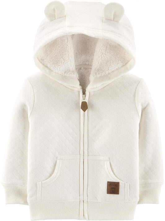 Simple Joys by Carter's Baby Hooded Sweater Jacket with Sherpa Lining, Oatmeal, 6-9 Months