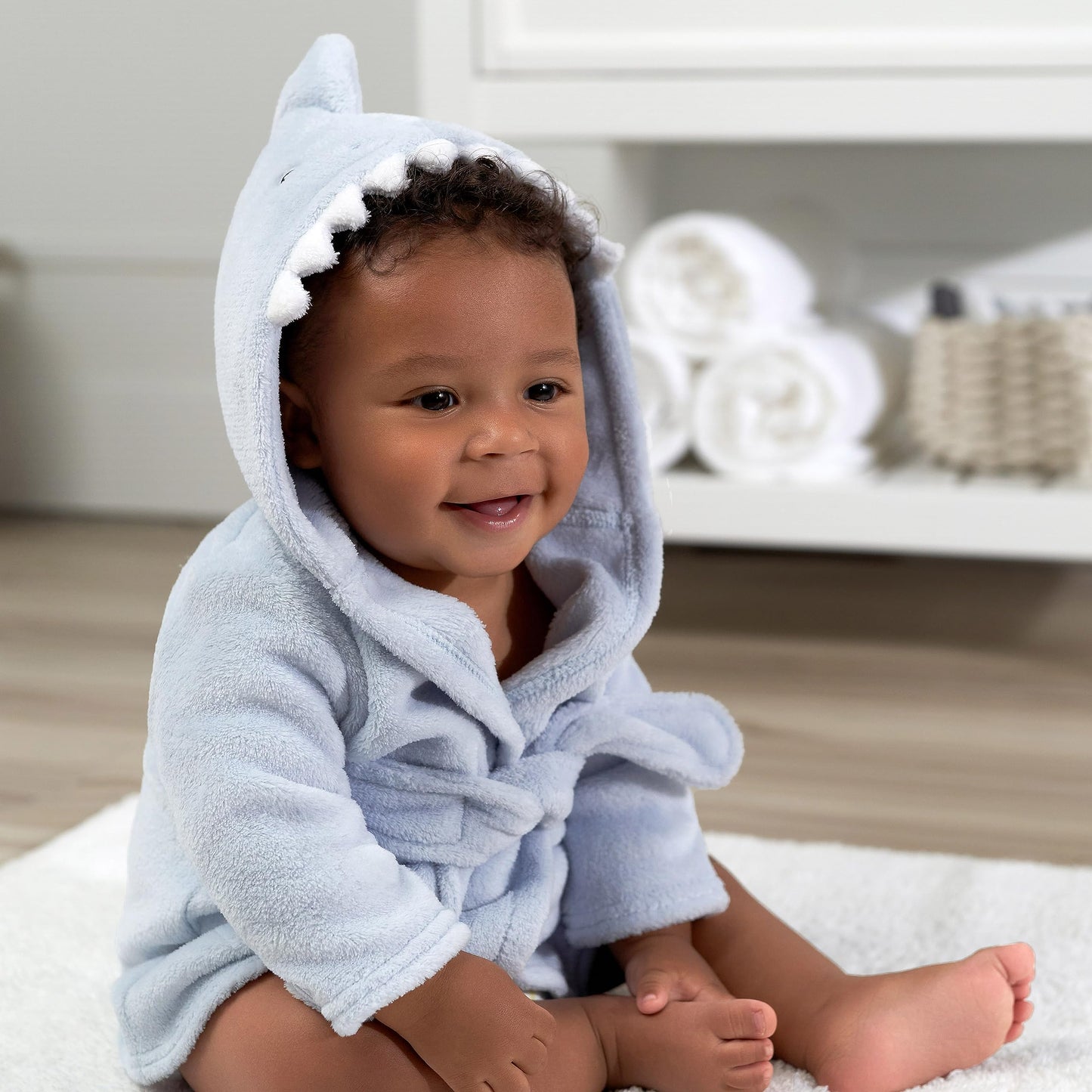 Gerber Baby Hooded Animal Character Bathrobe, Blue Shark, 0-9 Months