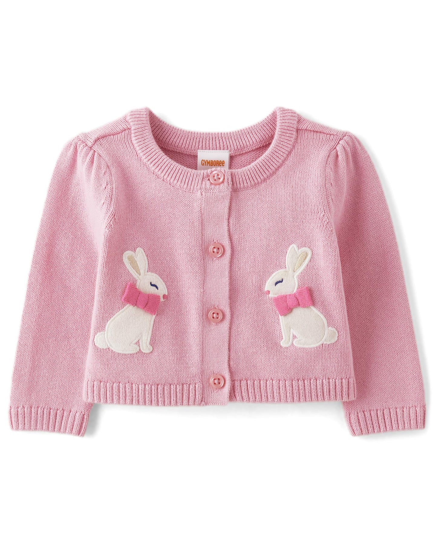 Gymboree,Embroidered Long Sleeve Shrug Cardigan,Pink Ribbon Bunny,6-9 Months
