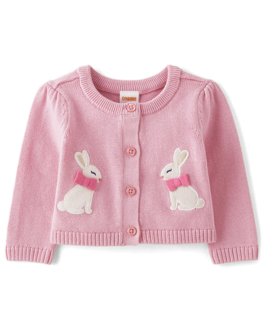 Gymboree, Cárdigan de manga larga bordado, Conejito de cinta rosa, 6-9 meses