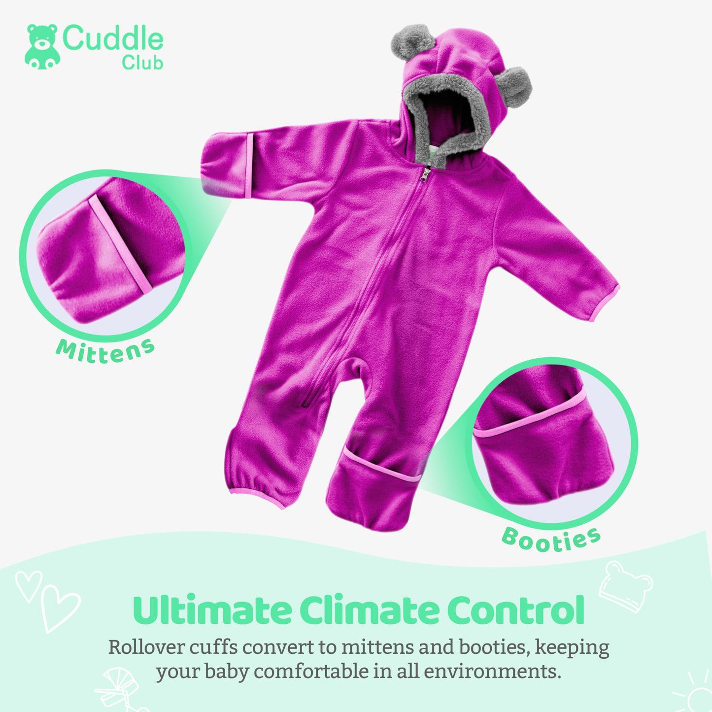 Fleece Baby Bunting Bodysuit – Infant One Piece Kids Hooded Romper Outerwear Toddler Jacket