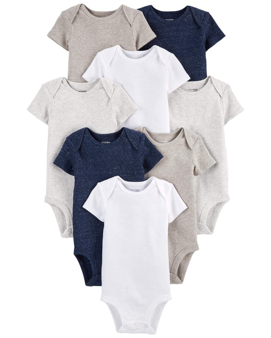 Simple Joys by Carter's Unisex Babies' Short-Sleeve Bodysuit, Pack of 8, Navy Heather/White/Oatmeal, 6-9 Months