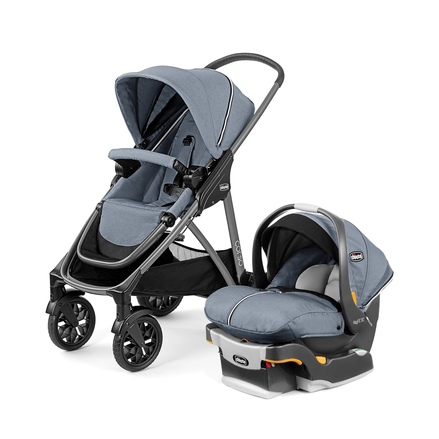 Corso Modular Travel System, Corso Stroller with Keyfit 30 Zip Infant Car Seat and Base, Stroller and Car Seat Combo, Infant Travel System | Silverspring/Grey
