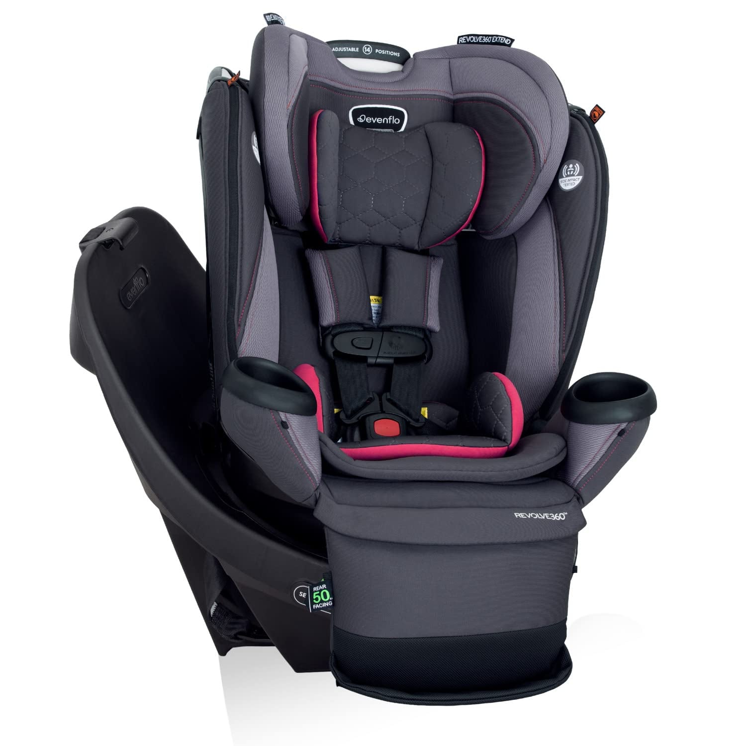 Revolve360 Extend Rotational All in 1 Convertible Car Seat, Rear Facing up to 50 Pounds with 360 Degree Rotation and 3 Modes, Rowe Pink