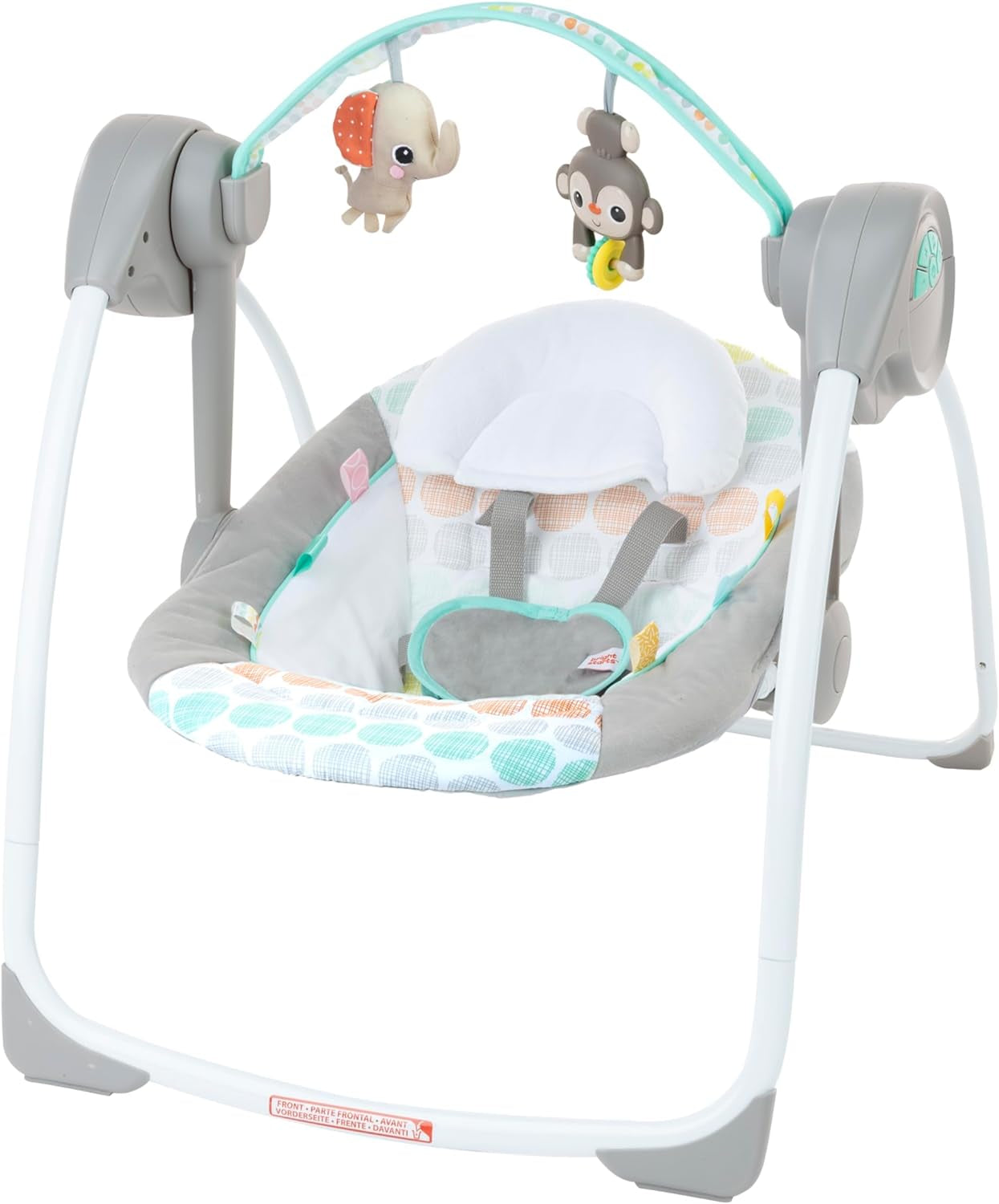 Portable Automatic 6-Speed Baby Swing with Adaptable Speed, Taggies, Music, Removable-Toy-Bar, 0-9 Months 6-20 Lbs (Whimsical Wild)