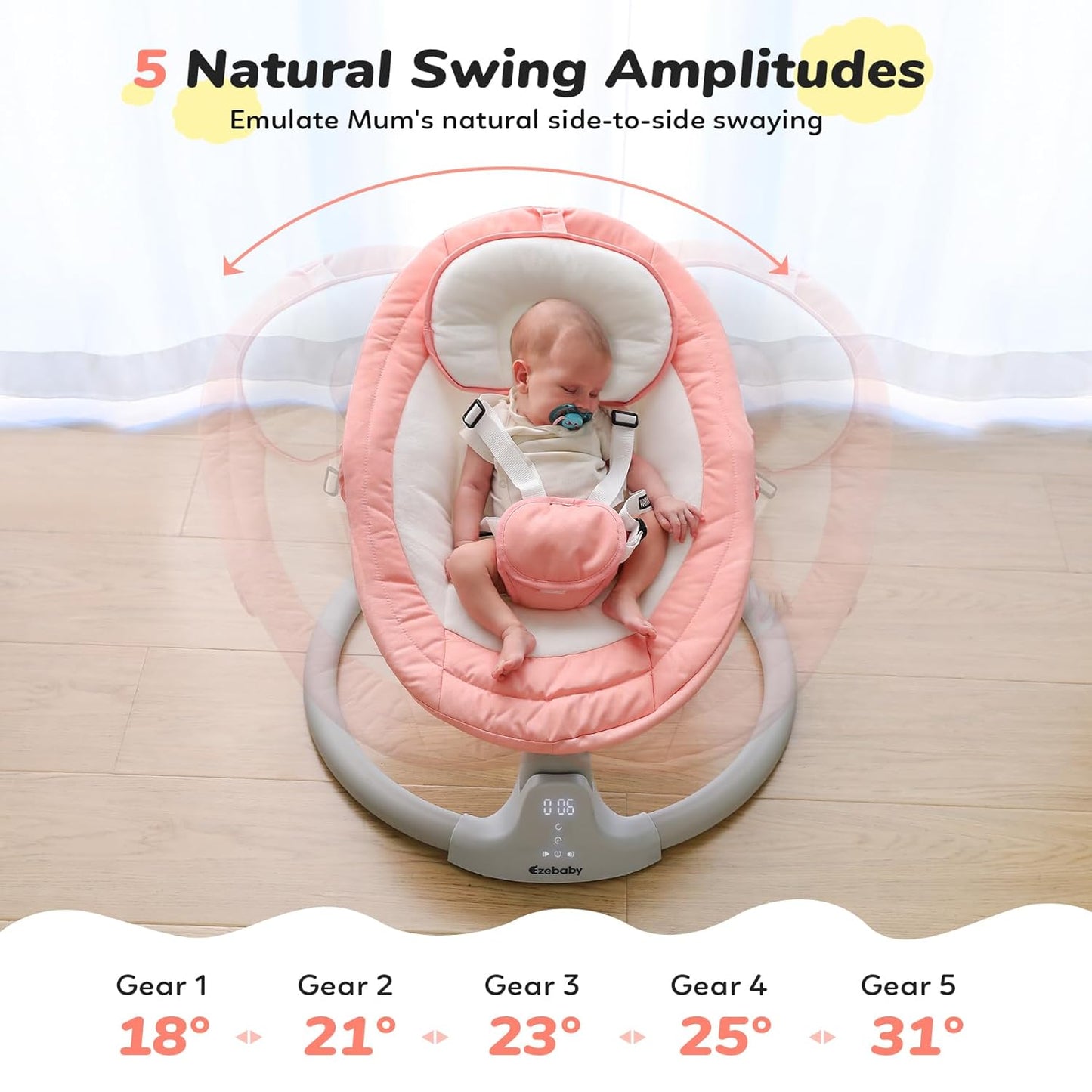 Baby Swing for Newborn Portable Infant Swings, with Remote Control, 5 Swing Amplitudes, 3 Seat Positions, 5 Point Harness Belt, Preset Lullabies -Baby Swings for Infants 0-6 Month Pink